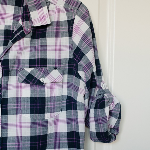 Eddie Bauer Women's Purple and Blue Plaid Long Sleeve Button Down Shirt … - Picture 8 of 12